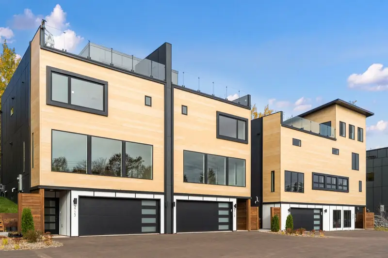 Completed twin home exterior at London East